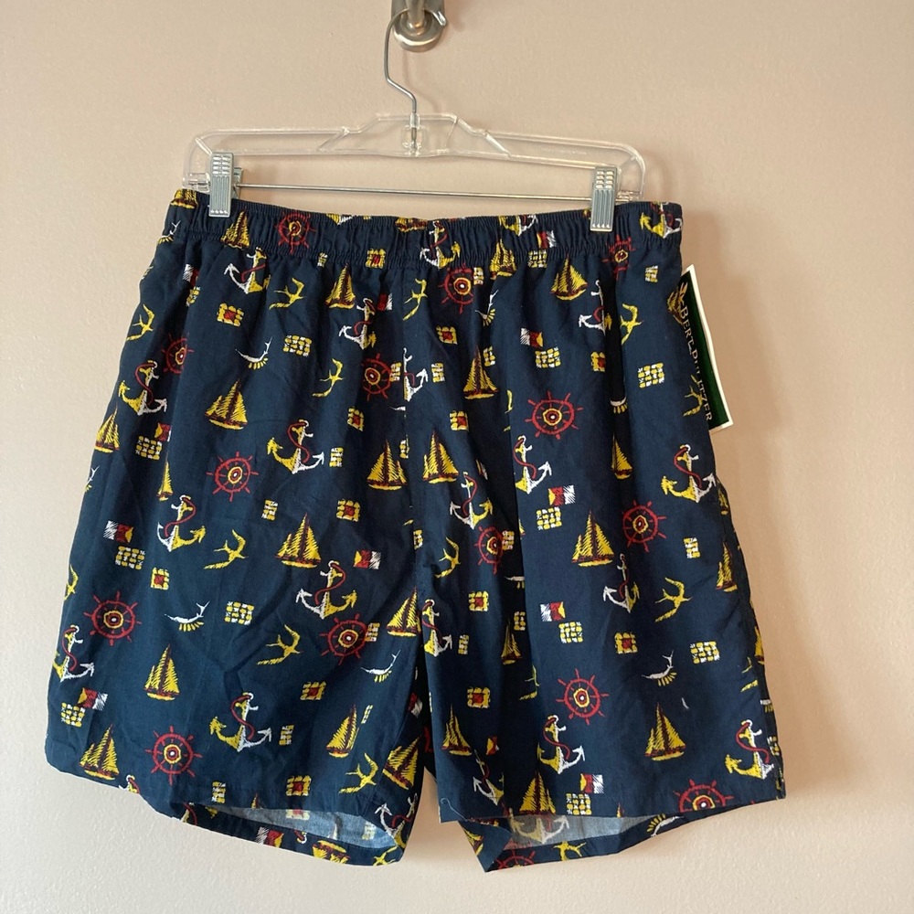 NWT Bert Pulitzer L Swim Trunks Navy Boats Surf. 
Cotton blend, mesh lined